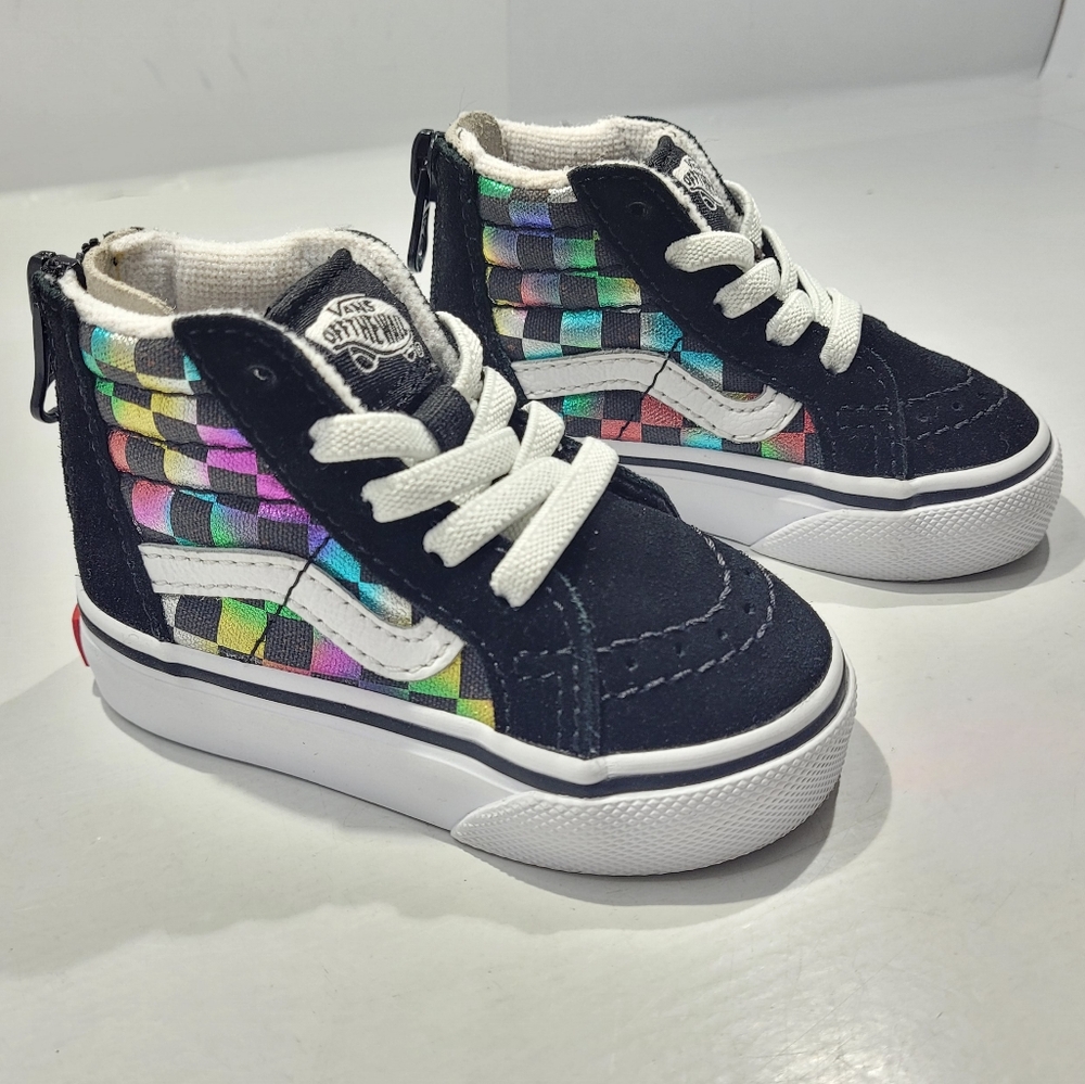 Vans Toddler Sk8-Hi Zip Rainbow Checkerboard Black Sneakers